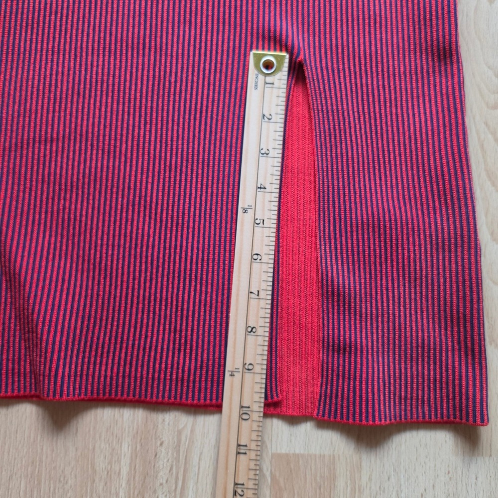 Reiss Charlie Ribbed Knit Midi Tank Dress Womens 10 Red Striped Slit - Picture 7 of 8